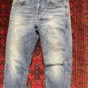 G-Star Slim Straight Paint Splatter Distressed Light Blue Jeans Size 31x32